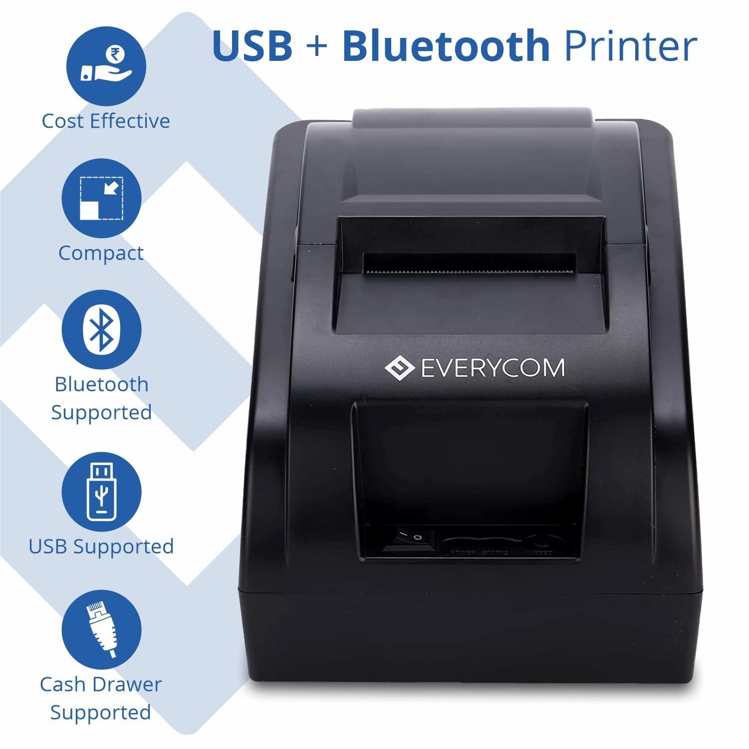 Everycom EC-58 58mm (2 Inches) Direct Thermal Printer- Monochrome Desktop (1 Year Warranty) (USB + Bluetooth) - Triveni World