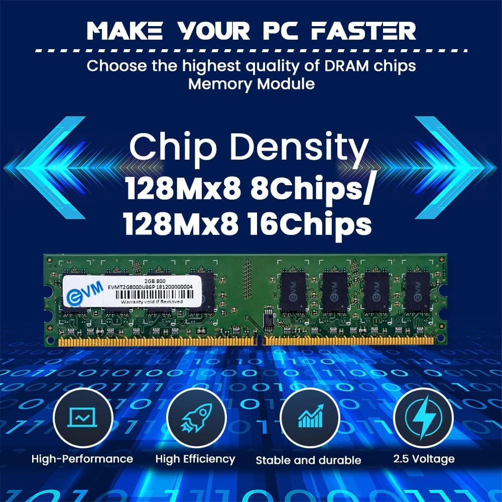 EVM 2GB DDR2 Desktop RAM Long 800MHz DIMM Memory - Experience Faster and Reliable Computing with 10 Year Warranty (EVMT2G8000U86P) - Triveni World