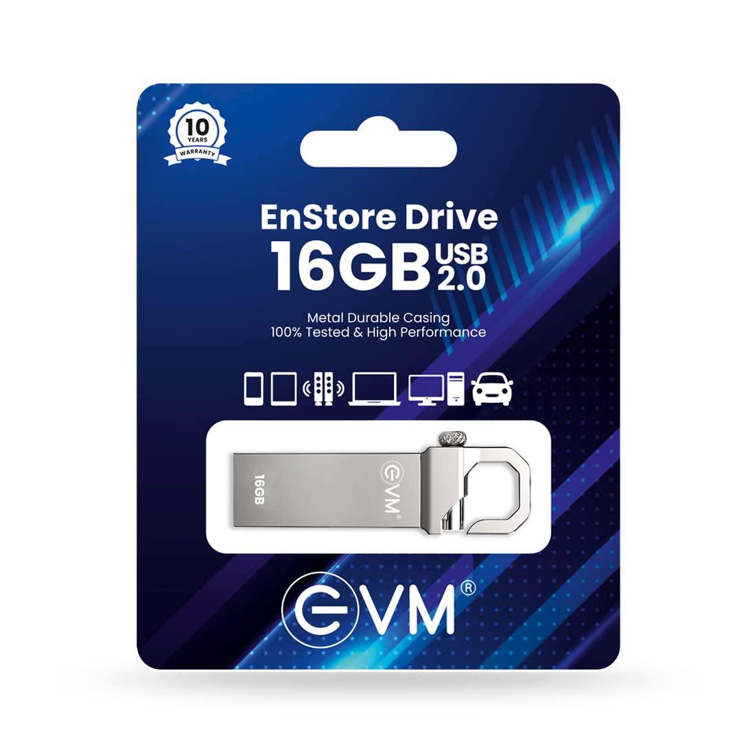 EVM EnStore 16GB Metal USB 2.0 Flash Drive - High Read Speeds up to 15MB/s & Write Speeds up to 8MB/s - Durable Metal Casing - Ideal for Data Transfer & Storage - (EVMPD/16GB) - Triveni World