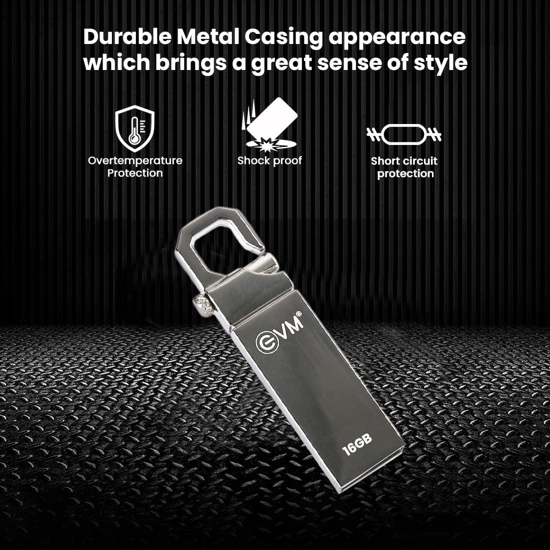 EVM EnStore 16GB Metal USB 2.0 Flash Drive - High Read Speeds up to 15MB/s & Write Speeds up to 8MB/s - Durable Metal Casing - Ideal for Data Transfer & Storage - (EVMPD/16GB) - Triveni World