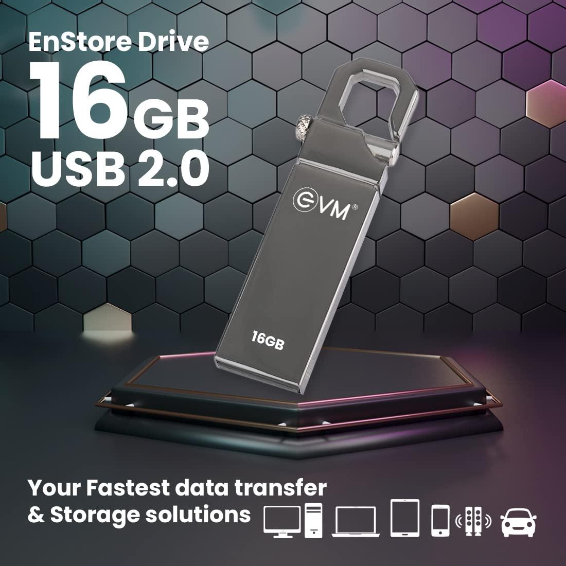 EVM EnStore 16GB Metal USB 2.0 Flash Drive - High Read Speeds up to 15MB/s & Write Speeds up to 8MB/s - Durable Metal Casing - Ideal for Data Transfer & Storage - (EVMPD/16GB) - Triveni World