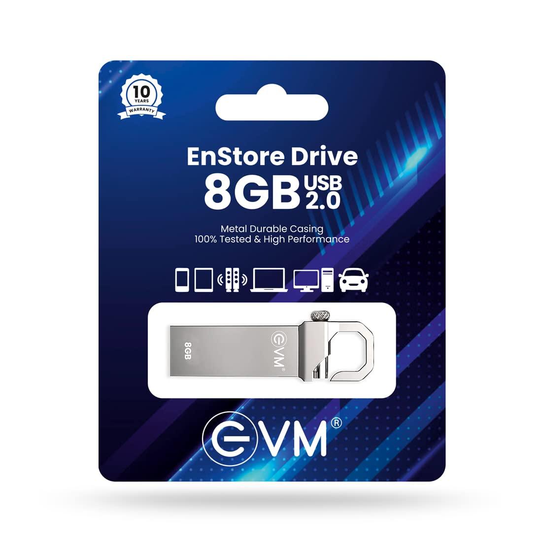 EVM EnStore 8GB Metal USB 2.0 Flash Drive - High Read Speeds up to 15MB/s & Write Speeds up to 8MB/s - Durable Metal Casing - Ideal for Data Transfer & Storage - (EVMPD/8GB) - Triveni World