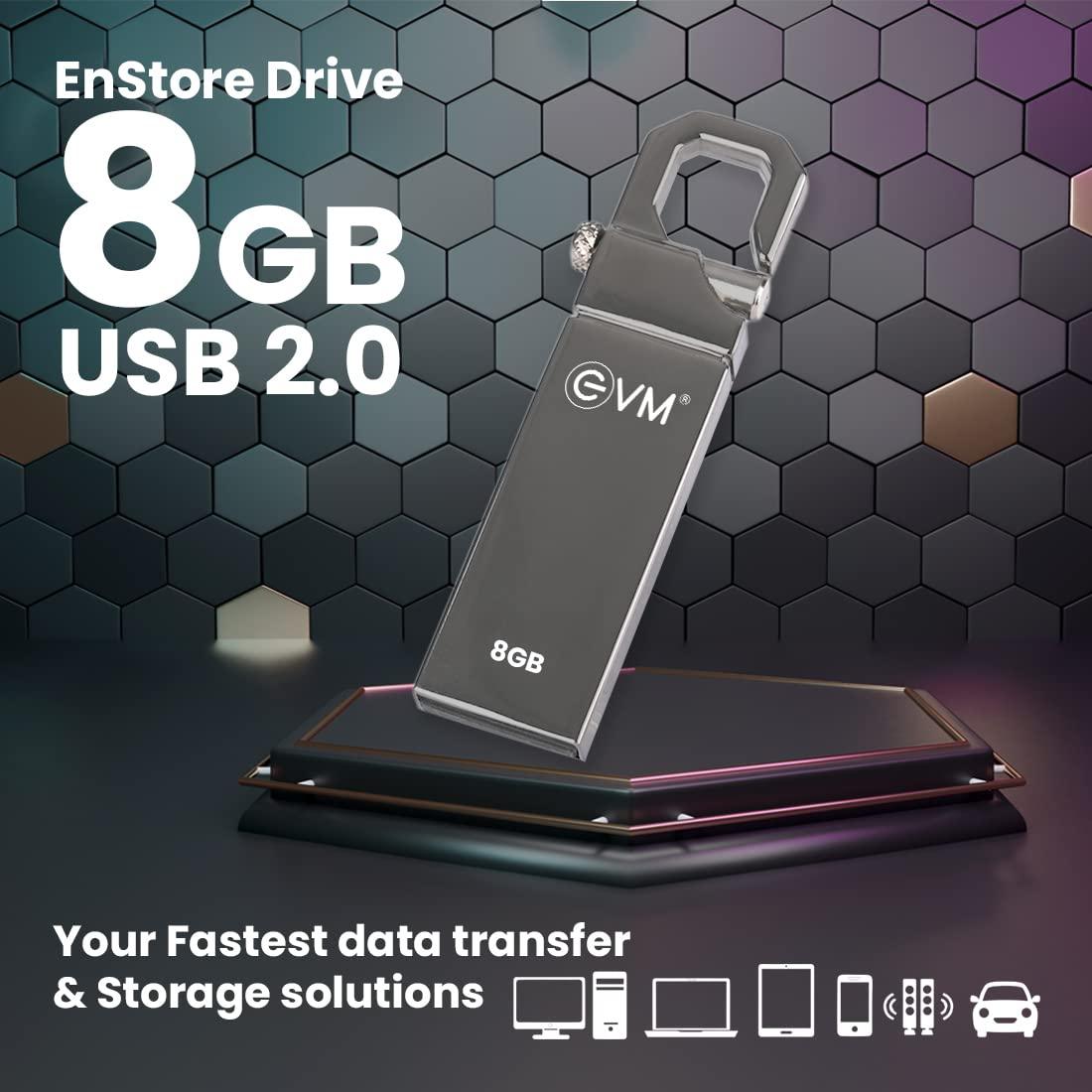 EVM EnStore 8GB Metal USB 2.0 Flash Drive - High Read Speeds up to 15MB/s & Write Speeds up to 8MB/s - Durable Metal Casing - Ideal for Data Transfer & Storage - (EVMPD/8GB) - Triveni World