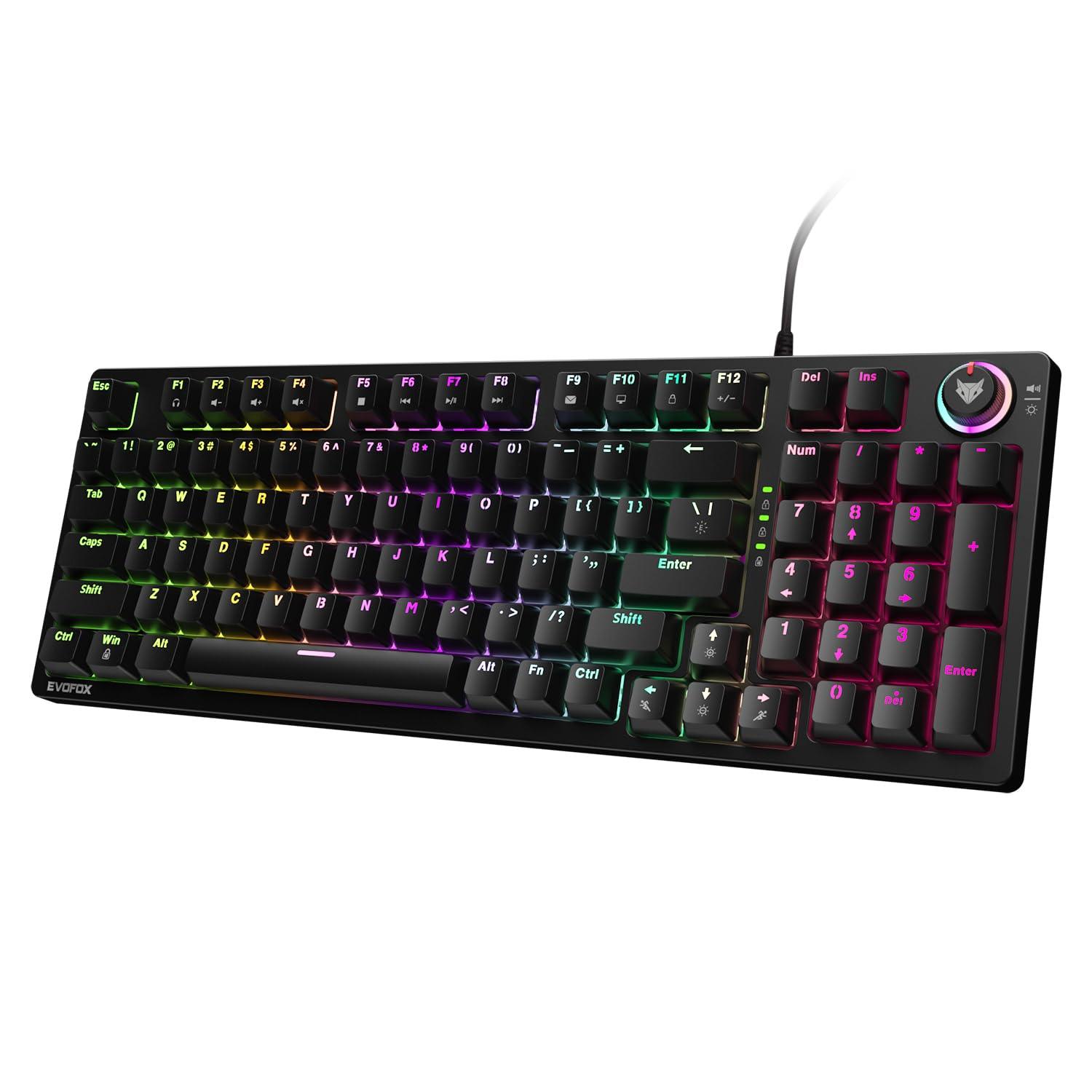 EvoFox Katana-X Mechanical Gaming Keyboard with Outemu Blue Switches | Vivid Rainbow Lighting with 13 Preset Effects | Dedicated Volume Controller | 25 Anti-Ghosting Keys | Windows Lock Key (Black) - Triveni World