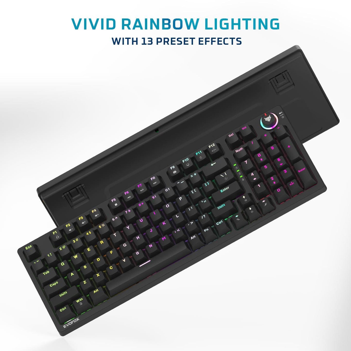 EvoFox Katana-X Mechanical Gaming Keyboard with Outemu Blue Switches | Vivid Rainbow Lighting with 13 Preset Effects | Dedicated Volume Controller | 25 Anti-Ghosting Keys | Windows Lock Key (Black) - Triveni World