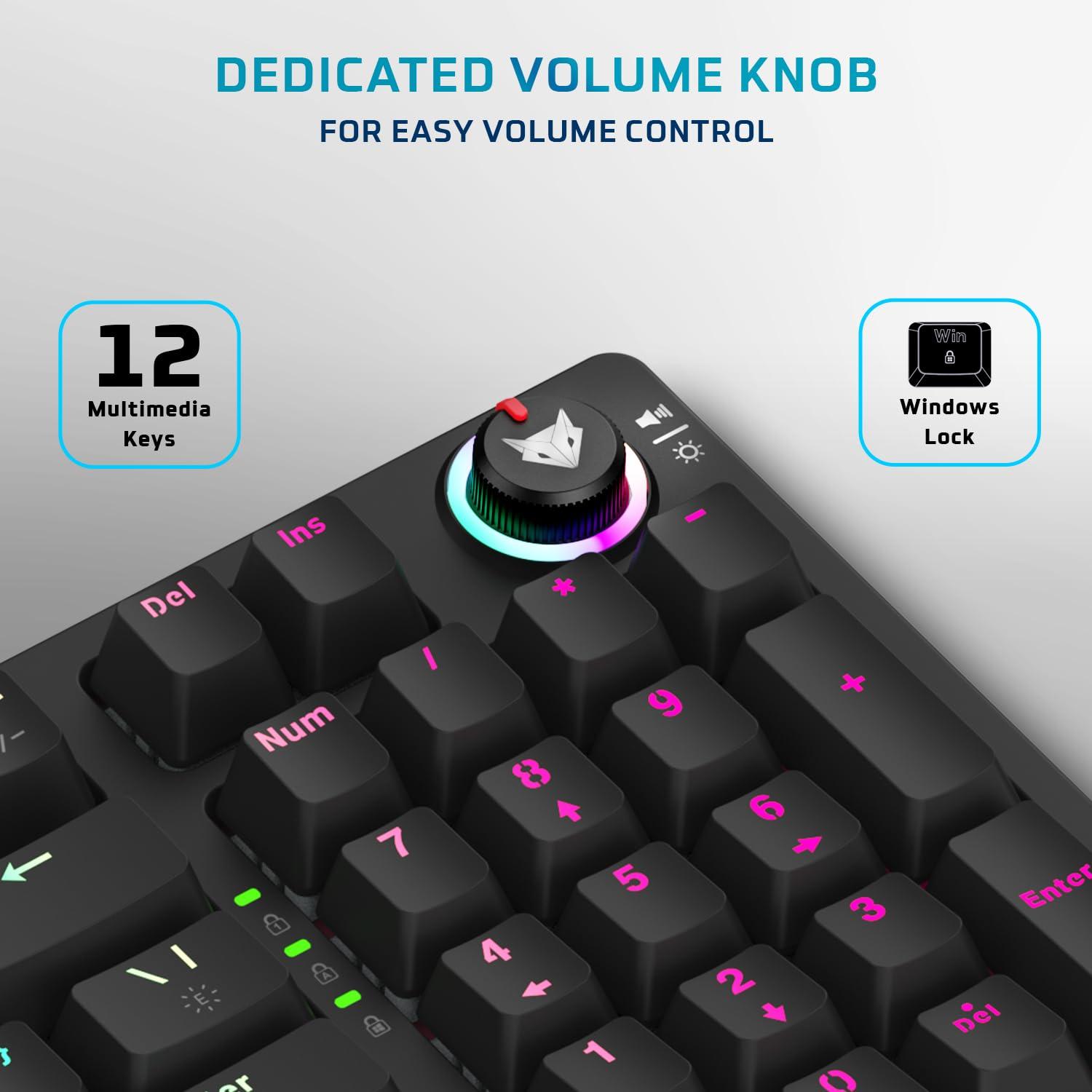 EvoFox Katana-X Mechanical Gaming Keyboard with Outemu Blue Switches | Vivid Rainbow Lighting with 13 Preset Effects | Dedicated Volume Controller | 25 Anti-Ghosting Keys | Windows Lock Key (Black) - Triveni World