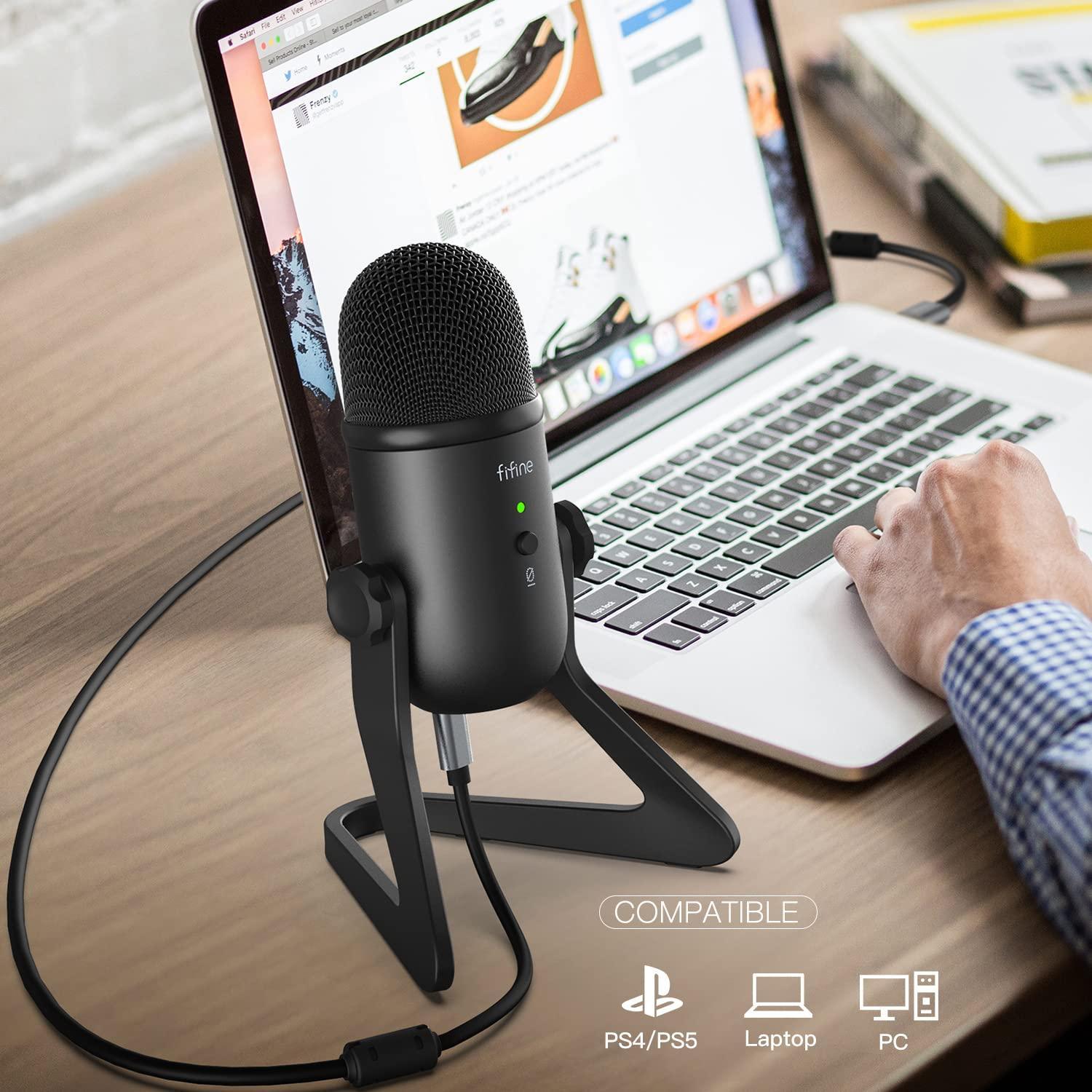 FIFINE K678 Unidirectional USB Podcast Microphone for Recording Streaming on PC and Mac, Condenser Computer Gaming Mic for PS4 with Headphone (Black) - Triveni World