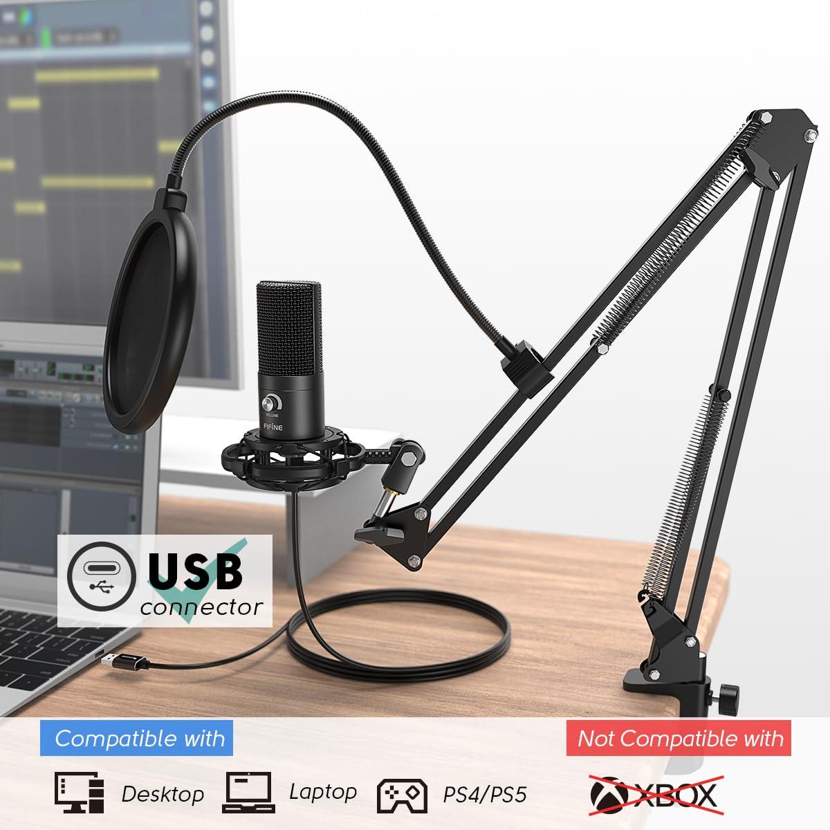 FIFINE T669 Condenser USB Microphone Kit with Adjustable Scissor Arm Stand Shock Mount for PC and MAC Only (Does not Work with Mobile) - Triveni World