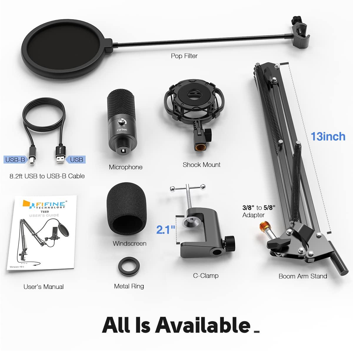 FIFINE T669 Condenser USB Microphone Kit with Adjustable Scissor Arm Stand Shock Mount for PC and MAC Only (Does not Work with Mobile) - Triveni World