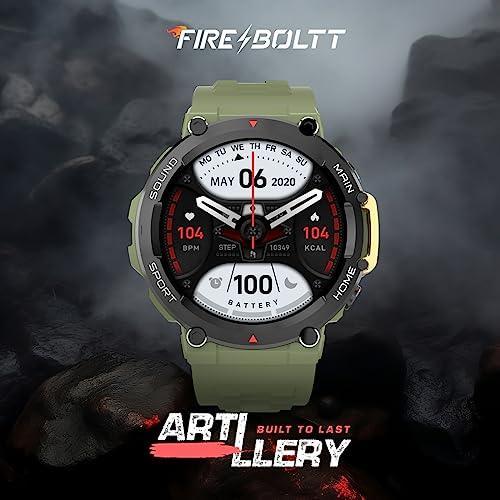 Fire-Boltt Artillery 1.5” HD Display Smart Watch, Shockproof Design, Rugged Looks, Motion Sensor Gaming, 320 mAh Battery, Bluetooth Calling, 100+ Sports Modes, Health Suite, Inbuilt Games (Green) - Triveni World