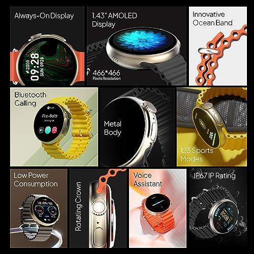 Fire-Boltt Asteroid 1.43” Super AMOLED Display Smart Watch, One Tap Bluetooth Calling, 466 * 466 px Resolution, 123 Sports Modes, in-Built Voice Assistance, 350mAh Large Battery (Black) - Triveni World