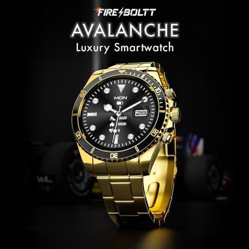 Fire-Boltt Avalanche Stainless Steel Smart Watch with Free Silicone Strap, 2 Watch Looks - Sporty & Fomal, Bluetooth Calling with 1.28” HD Display, 2 Button Pushers (Gold Black) - Triveni World