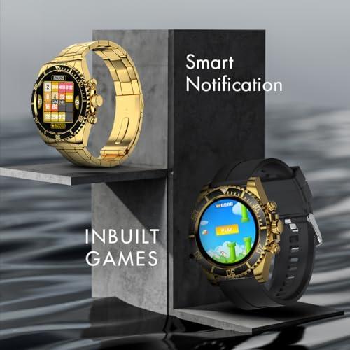 Fire-Boltt Avalanche Stainless Steel Smart Watch with Free Silicone Strap, 2 Watch Looks - Sporty & Fomal, Bluetooth Calling with 1.28” HD Display, 2 Button Pushers (Gold Black) - Triveni World