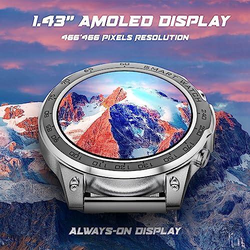 Fire-Boltt Dagger Luxe 1.43" Super AMOLED Display Luxury Smartwatch, Stainless Steel Build, 600 NITS Brightness with Single BT Bluetooth Connection, IP68, Dual Button Technology (Stainless Silver) - Triveni World