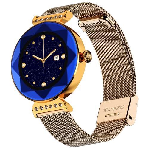 Fire-Boltt Emerald Gemstone-Studded Diamond Cut Smart Watch with 1.09” HD Display, Multiple Sports Modes, Health Suite, Wireless Charging, IP68 with Additional Stainless Steel Strap (Blue) - Triveni World