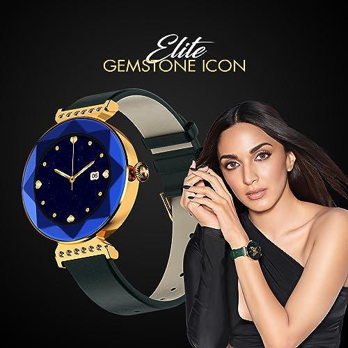 Fire-Boltt Emerald Gemstone-Studded Diamond Cut Smart Watch with 1.09” HD Display, Multiple Sports Modes, Health Suite, Wireless Charging, IP68 with Additional Stainless Steel Strap (Blue) - Triveni World