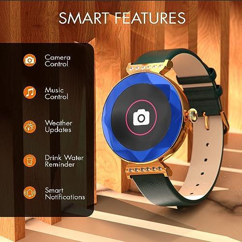 Fire-Boltt Emerald Gemstone-Studded Diamond Cut Smart Watch with 1.09” HD Display, Multiple Sports Modes, Health Suite, Wireless Charging, IP68 with Additional Stainless Steel Strap (Blue) - Triveni World