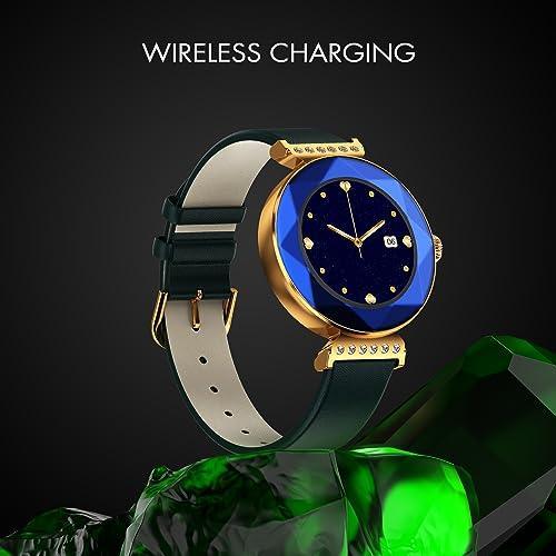 Fire-Boltt Emerald Gemstone-Studded Diamond Cut Smart Watch with 1.09” HD Display, Multiple Sports Modes, Health Suite, Wireless Charging, IP68 with Additional Stainless Steel Strap (Blue) - Triveni World