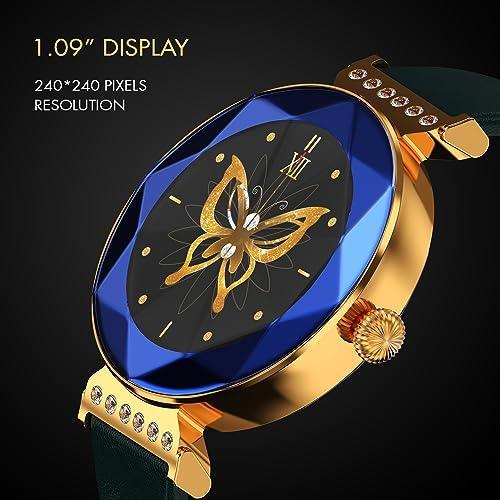 Fire-Boltt Emerald Gemstone-Studded Diamond Cut Smart Watch with 1.09” HD Display, Multiple Sports Modes, Health Suite, Wireless Charging, IP68 with Additional Stainless Steel Strap (Blue) - Triveni World