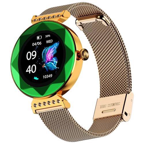 Fire-Boltt Emerald Gemstone-Studded Diamond Cut Smart Watch with 1.09” HD Display, Multiple Sports Modes, Health Suite, Wireless Charging, IP68 with Additional Stainless Steel Strap (Green) - Triveni World