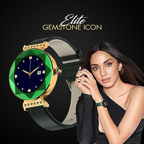 Fire-Boltt Emerald Gemstone-Studded Diamond Cut Smart Watch with 1.09” HD Display, Multiple Sports Modes, Health Suite, Wireless Charging, IP68 with Additional Stainless Steel Strap (Green) - Triveni World