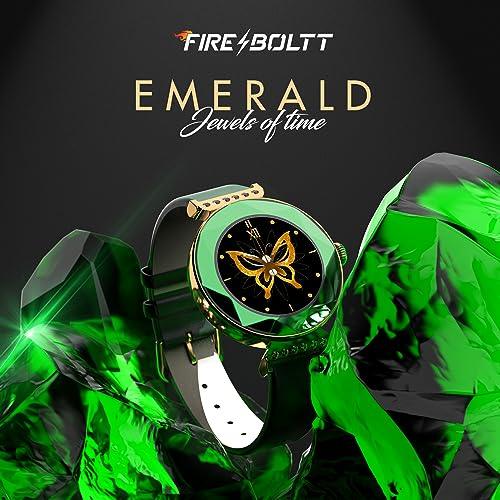 Fire-Boltt Emerald Gemstone-Studded Diamond Cut Smart Watch with 1.09” HD Display, Multiple Sports Modes, Health Suite, Wireless Charging, IP68 with Additional Stainless Steel Strap (Green) - Triveni World