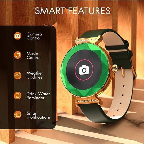 Fire-Boltt Emerald Gemstone-Studded Diamond Cut Smart Watch with 1.09” HD Display, Multiple Sports Modes, Health Suite, Wireless Charging, IP68 with Additional Stainless Steel Strap (Green) - Triveni World