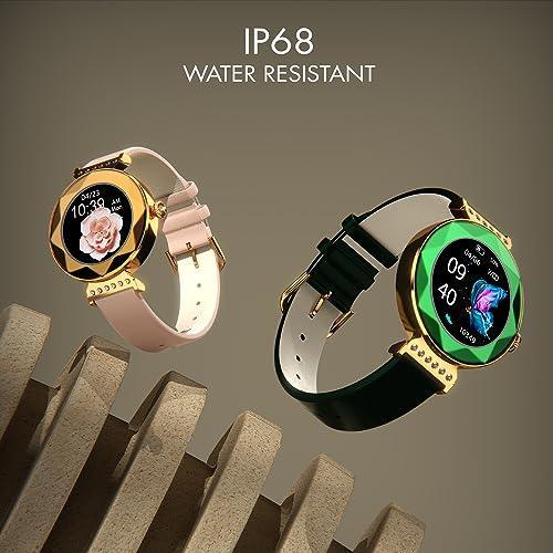 Fire-Boltt Emerald Gemstone-Studded Diamond Cut Smart Watch with 1.09” HD Display, Multiple Sports Modes, Health Suite, Wireless Charging, IP68 with Additional Stainless Steel Strap (Green) - Triveni World