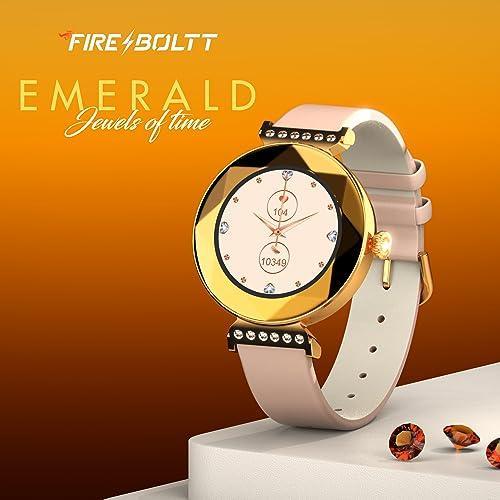 Fire-Boltt Emerald Gemstone-Studded Diamond Cut Smart Watch with 1.09” HD Display, Multiple Sports Modes, Health Suite, Wireless Charging, IP68 with Additional Stainless Steel Strap (Rose Gold) - Triveni World