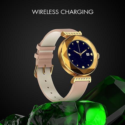 Fire-Boltt Emerald Gemstone-Studded Diamond Cut Smart Watch with 1.09” HD Display, Multiple Sports Modes, Health Suite, Wireless Charging, IP68 with Additional Stainless Steel Strap (Rose Gold) - Triveni World