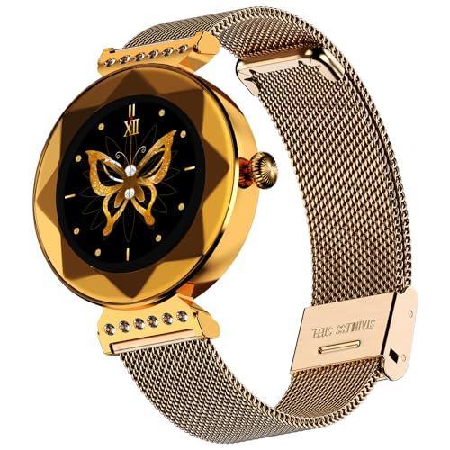 Fire-Boltt Emerald Gemstone-Studded Diamond Cut Smart Watch with 1.09” HD Display, Multiple Sports Modes, Health Suite, Wireless Charging, IP68 with Additional Stainless Steel Strap (Rose Gold) - Triveni World