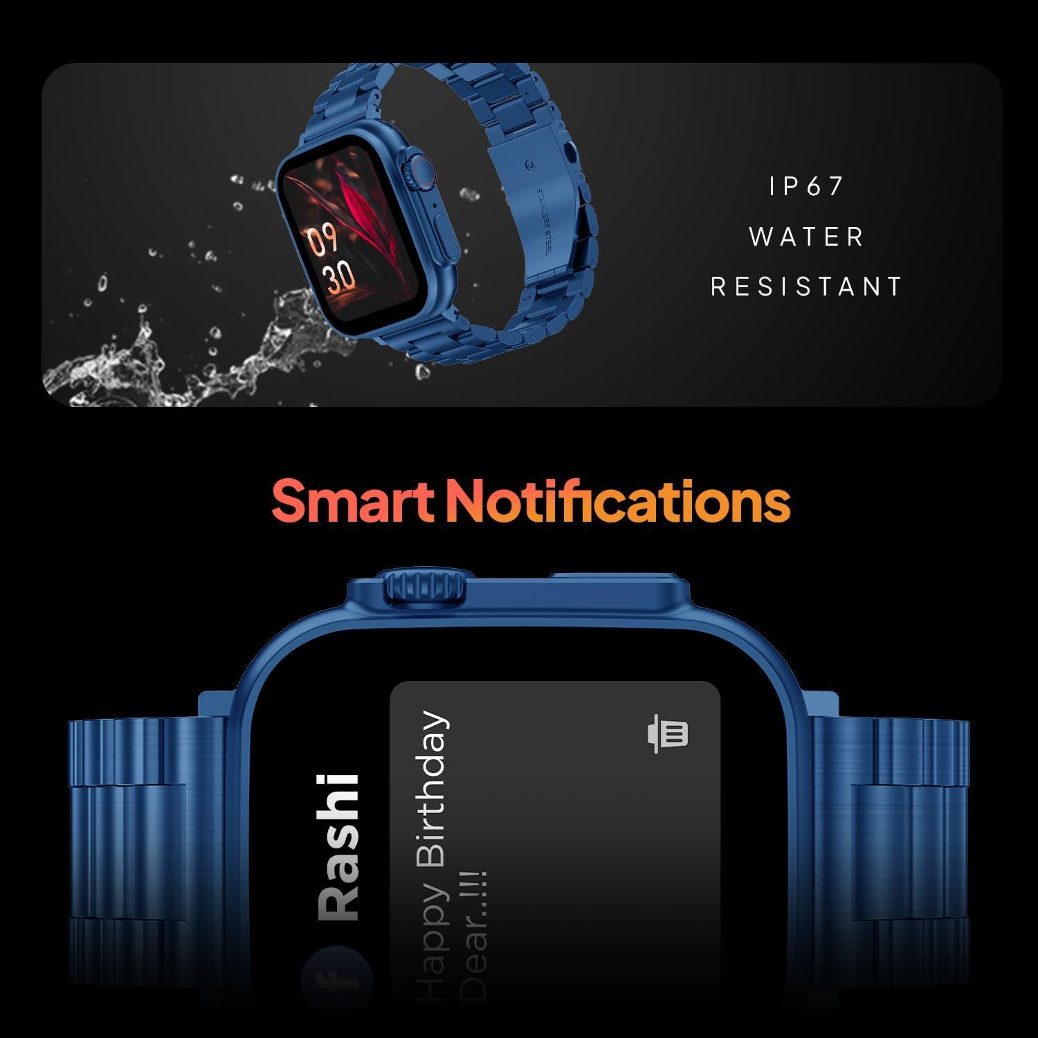 Fire-Boltt Gladiator 1.96" Biggest Display Luxury Stainless Steel Smart Watch with Bluetooth Calling, Voice Assistant &123 Sports Modes, 8 Unique UI Interactions, 24/7 Heart Rate Tracking (Blue) - Triveni World