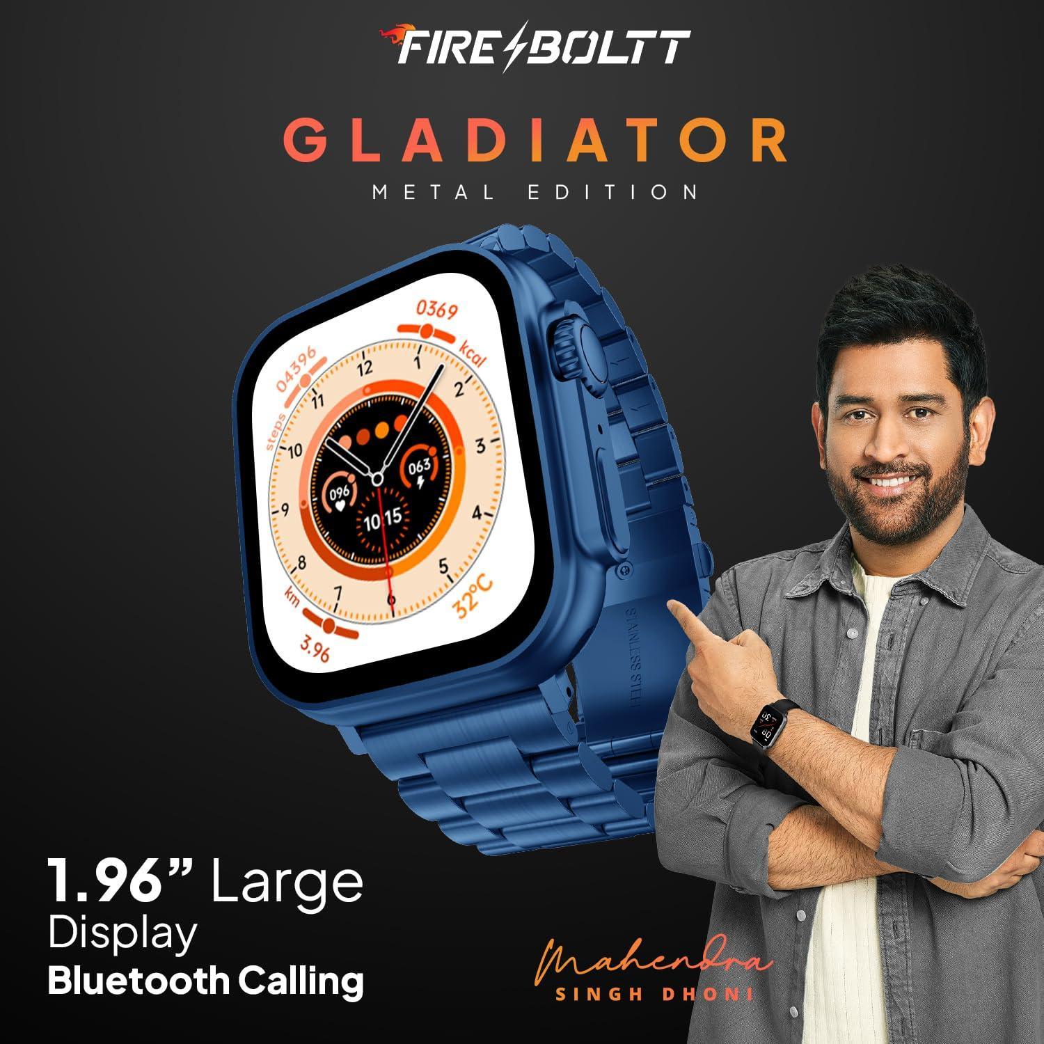 Fire-Boltt Gladiator 1.96" Biggest Display Luxury Stainless Steel Smart Watch with Bluetooth Calling, Voice Assistant &123 Sports Modes, 8 Unique UI Interactions, 24/7 Heart Rate Tracking (Blue) - Triveni World