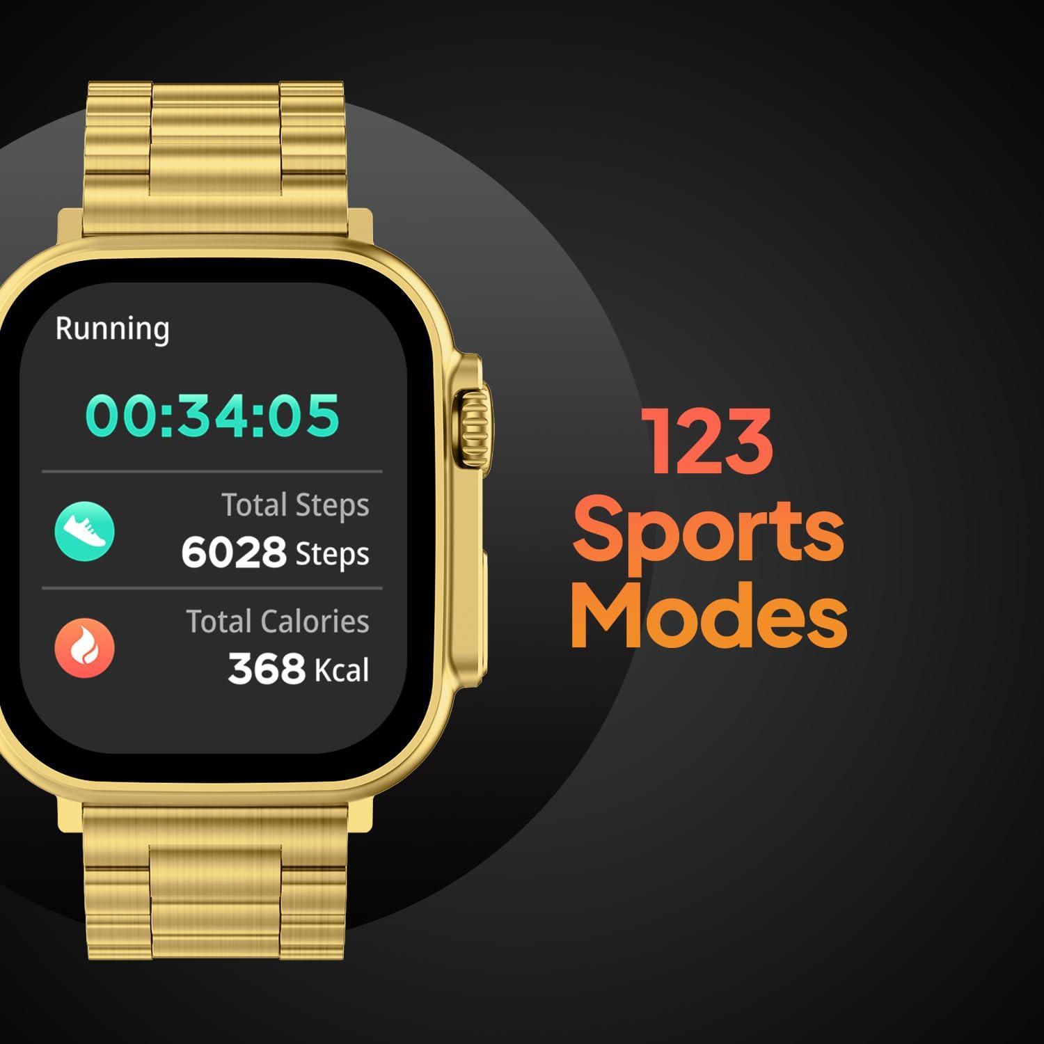 Fire-Boltt Gladiator 1.96" Biggest Display Luxury Stainless Steel Smart Watch with Bluetooth Calling, Voice Assistant &123 Sports Modes, 8 Unique UI Interactions, 24/7 Heart Rate Tracking (Gold) - Triveni World