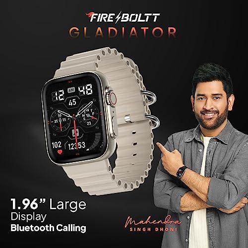 Fire-Boltt Gladiator 1.96" Biggest Display Smart Watch with Bluetooth Calling, Voice Assistant &123 Sports Modes, 8 Unique UI Interactions, SpO2, 24/7 Heart Rate Tracking (Light Gold) - Triveni World