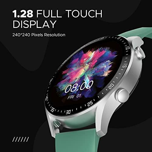 Fire-Boltt India's No 1 Smartwatch Brand Talk 2 Bluetooth Calling Smartwatch with Dual Button, Hands On Voice Assistance, 120 Sports Modes, in Built Mic & Speaker with IP68 Rating (Silver Green) - Triveni World