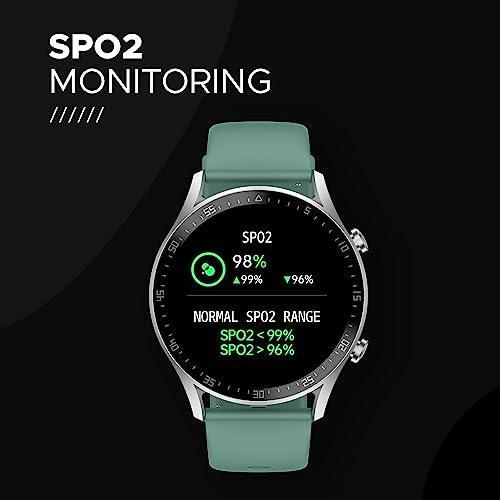 Fire-Boltt India's No 1 Smartwatch Brand Talk 2 Bluetooth Calling Smartwatch with Dual Button, Hands On Voice Assistance, 120 Sports Modes, in Built Mic & Speaker with IP68 Rating (Silver Green) - Triveni World