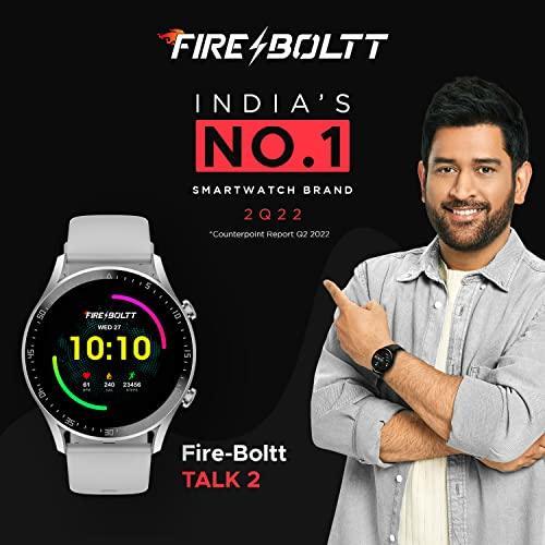 Fire-Boltt India's No 1 Smartwatch Brand Talk 2 Bluetooth Calling Smartwatch with Dual Button, Hands On Voice Assistance, 120 Sports Modes, in Built Mic & Speaker with IP68 Rating (Silver Grey) - Triveni World