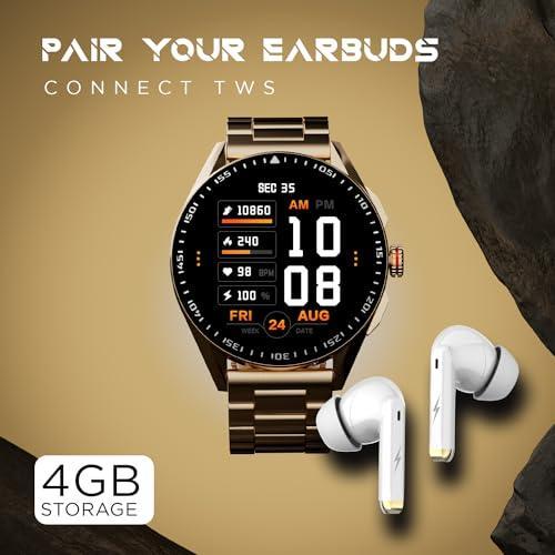 Fire-Boltt Invincible Plus 1.43" AMOLED Display Smartwatch with Bluetooth Calling, TWS Connection, 300+ Sports Modes, 110 in-Built Watch Faces, 4GB Storage & AI Voice Assistant (Gold SS) - Triveni World