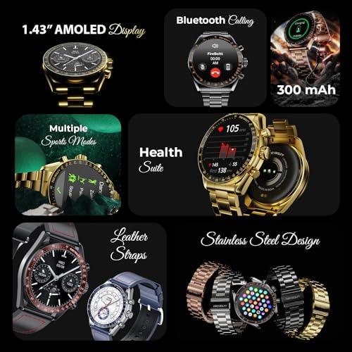 Fire-Boltt Moonwatch 36.3mm (1.43 inch) AMOLED Display, Wireless Charging, Metallic Frame, Stainless Steel Luxury Straps, Complete Health Suite, Bluetooth Calling, Sports Modes (Black) - Triveni World