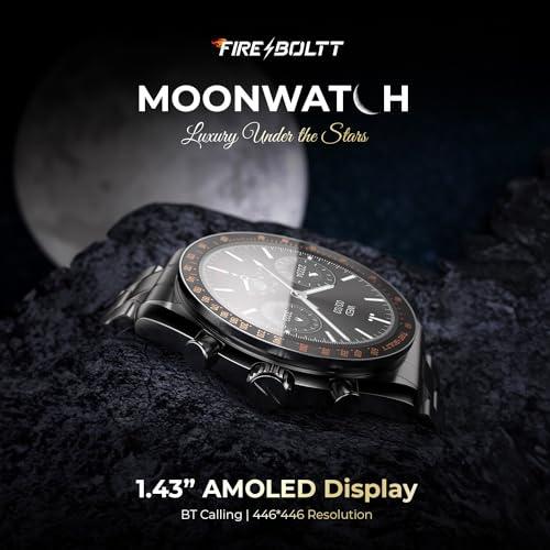 Fire-Boltt Moonwatch 36.3mm (1.43 inch) AMOLED Display, Wireless Charging, Metallic Frame, Stainless Steel Luxury Straps, Complete Health Suite, Bluetooth Calling, Sports Modes (Black) - Triveni World