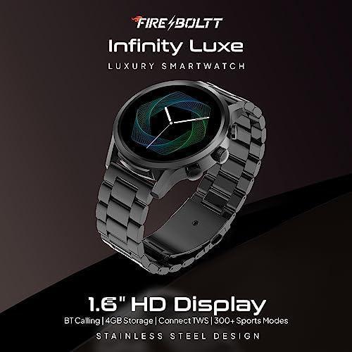 Fire-Boltt Newly Launched Infinity Luxe Vivid 1.6” HD Round Display, Stainless Steel Luxury Smartwatch 4GB Inbuilt Storage, Bluetooth Calling, TWS Connectivity, 100+ Watch Faces (Black) - Triveni World