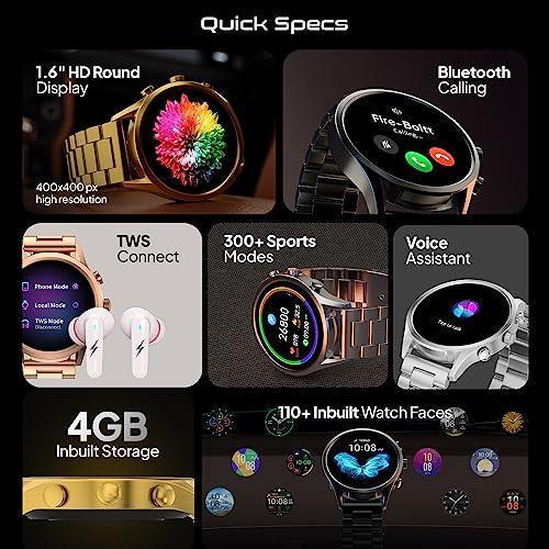 Fire-Boltt Newly Launched Infinity Luxe Vivid 1.6” HD Round Display, Stainless Steel Luxury Smartwatch 4GB Inbuilt Storage, Bluetooth Calling, TWS Connectivity, 100+ Watch Faces (Black) - Triveni World