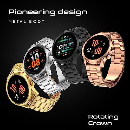 Fire-Boltt Newly Launched Infinity Luxe Vivid 1.6” HD Round Display, Stainless Steel Luxury Smartwatch 4GB Inbuilt Storage, Bluetooth Calling, TWS Connectivity, 100+ Watch Faces (Black) - Triveni World