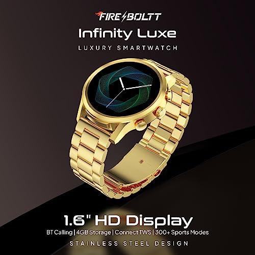 Fire-Boltt Newly Launched Infinity Luxe Vivid 1.6” HD Round Display, Stainless Steel Luxury Smartwatch 4GB Inbuilt Storage, Bluetooth Calling, TWS Connectivity, 100+ Watch Faces (Gold) - Triveni World