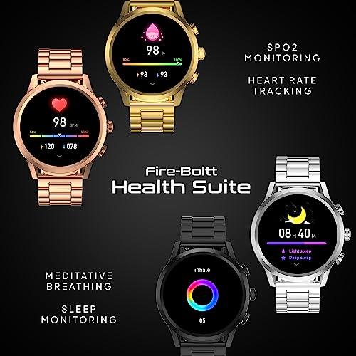 Fire-Boltt Newly Launched Infinity Luxe Vivid 1.6” HD Round Display, Stainless Steel Luxury Smartwatch 4GB Inbuilt Storage, Bluetooth Calling, TWS Connectivity, 100+ Watch Faces (Gold) - Triveni World