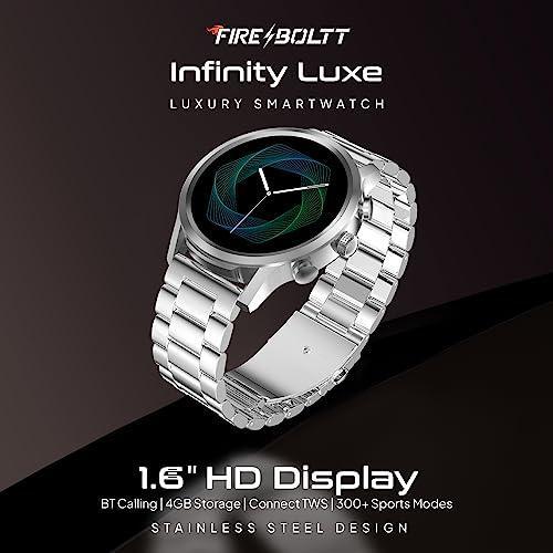 Fire-Boltt Newly Launched Infinity Luxe Vivid 1.6” HD Round Display, Stainless Steel Luxury Smartwatch 4GB Inbuilt Storage, Bluetooth Calling, TWS Connectivity, 100+ Watch Faces (Silver) - Triveni World