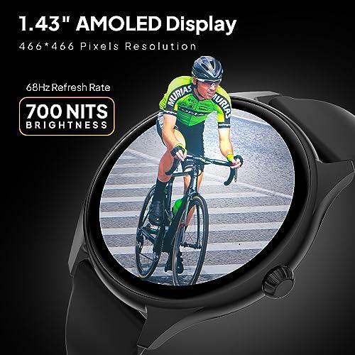 Fire-Boltt Phoenix AMOLED 1.43" Display Smart Watch, with 700 NITS Brightness, Stainless Steel Rotating Crown, Multipe Sports Modes & 360 Health (Black) - Triveni World