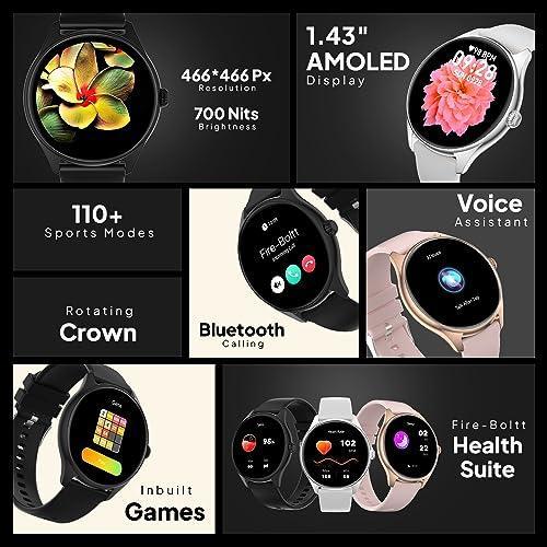 Fire-Boltt Phoenix AMOLED 1.43" Display Smart Watch, with 700 NITS Brightness, Stainless Steel Rotating Crown, Multipe Sports Modes & 360 Health (Black) - Triveni World