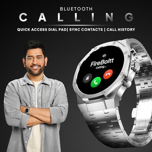 Fire-Boltt Royale Luxury Stainless Steel Smart Watch 1.43” AMOLED Display, Always On Display, 750 NITS Peak Brightness 466 * 466 px Resolution. Bluetooth Calling, IP67, 75Hz Refresh Rate (Silver) - Triveni World